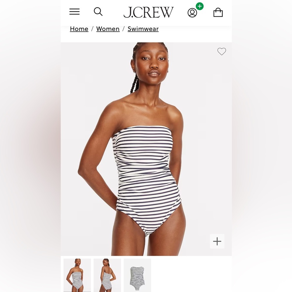 J. Crew Ruched Bandeau One-piece in white navy stripe NWT